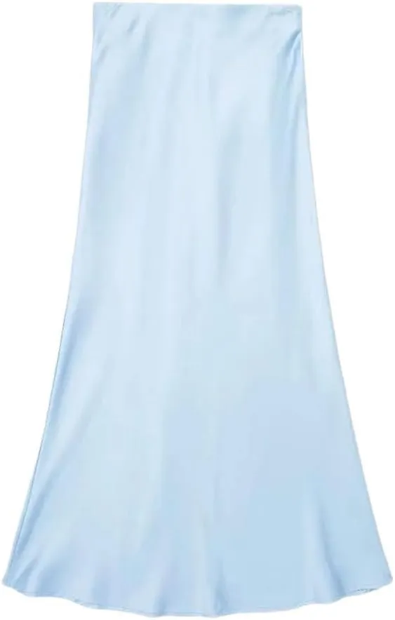 Women Solid Satin Long Skirt Y2k High Waist Slim Silk Texture Ladies Tight Midi Skirt