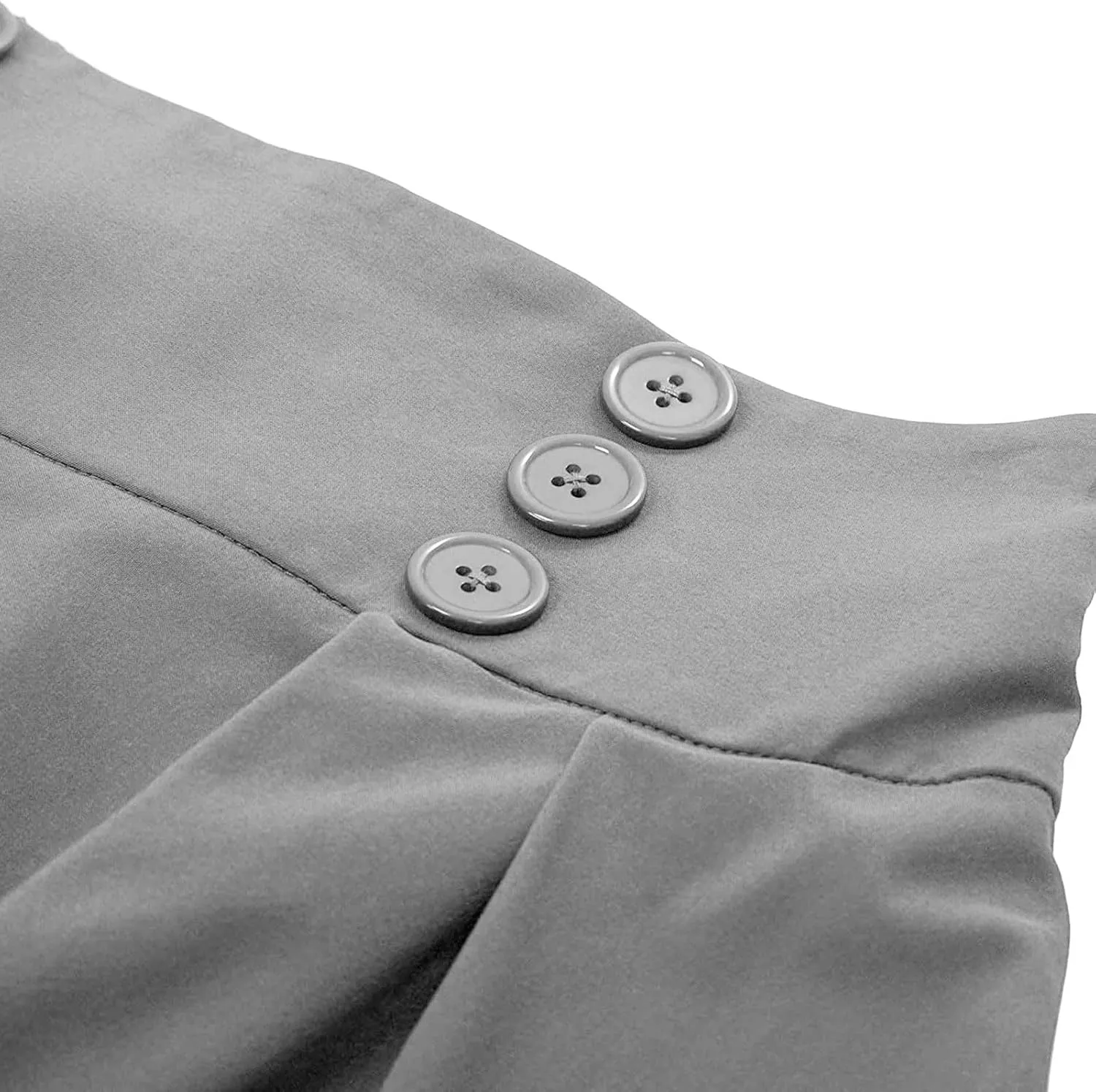 Women Vintage Skirt High Waist Pleated Button Skirts Midi A-Line Short Dress Fashion Casual Solid Swing Dresses