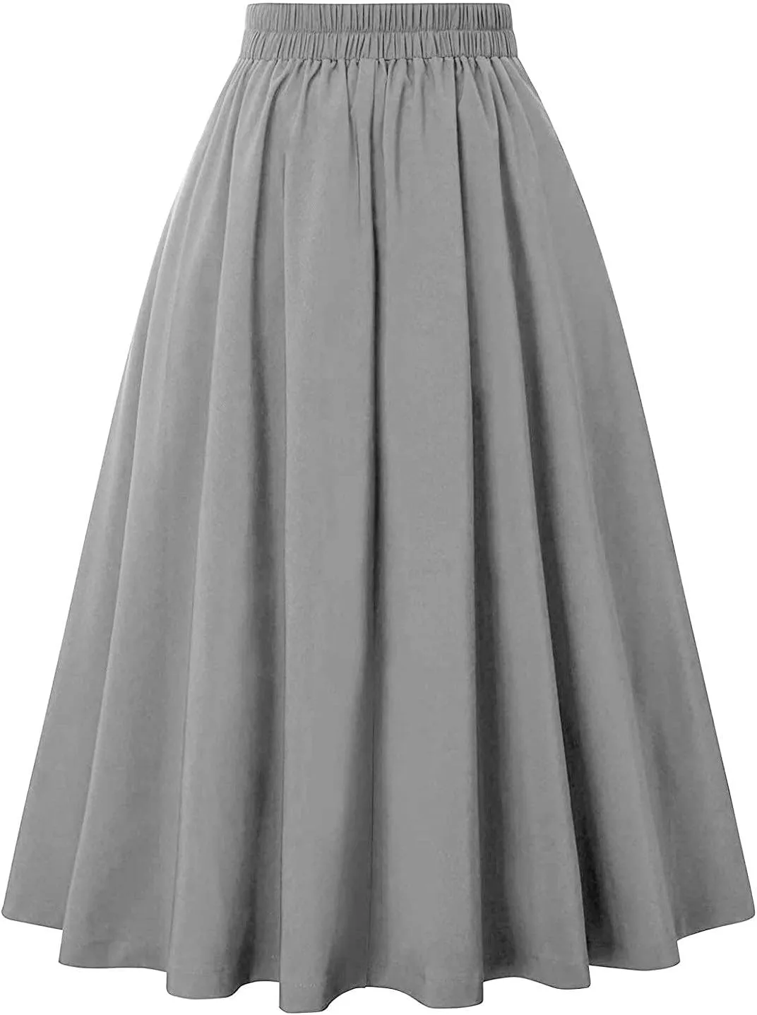 Women Vintage Skirt High Waist Pleated Button Skirts Midi A-Line Short Dress Fashion Casual Solid Swing Dresses