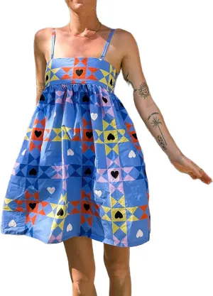 Women Y2K Boho Mini Dress Cute Colorful Spaghetti Strap Short Dress Graffiti Loose Fit Beach Sundress
