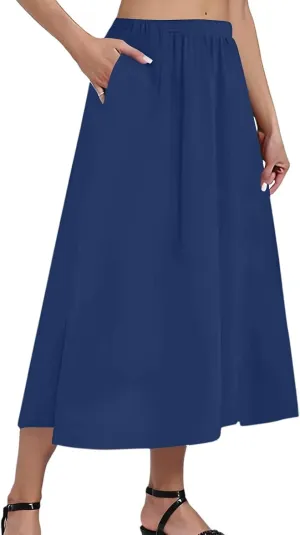 Women's 2025 Spring Summer Stretch Waist Casual Flowy Swing Smocked A Line Beach Long Skirts, S-2XL