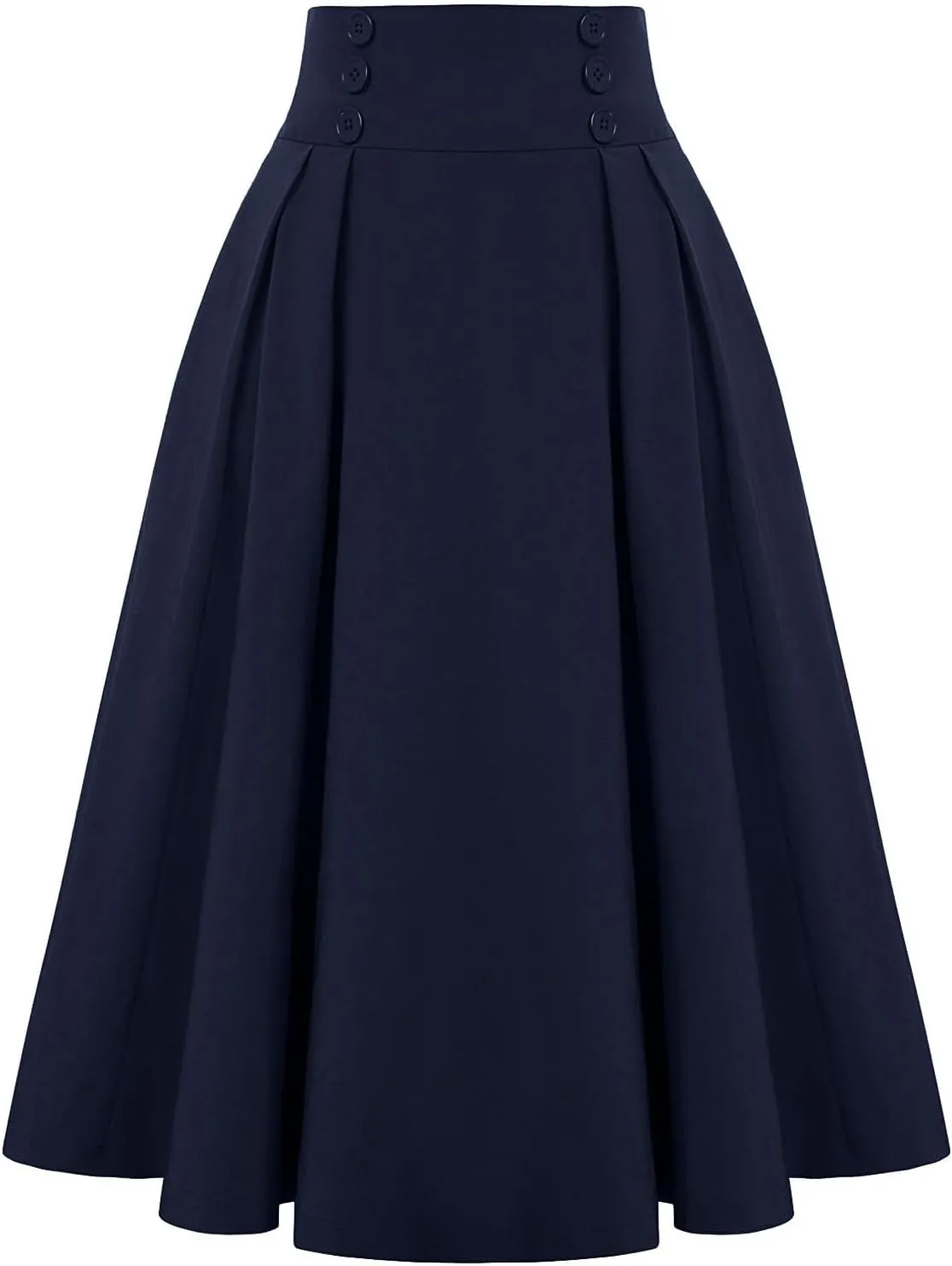 Womens A Line High Waisted Midi Skirts Button Down Fall Vintage Pleated Casual Flowy Button Down Swing Long Skirt