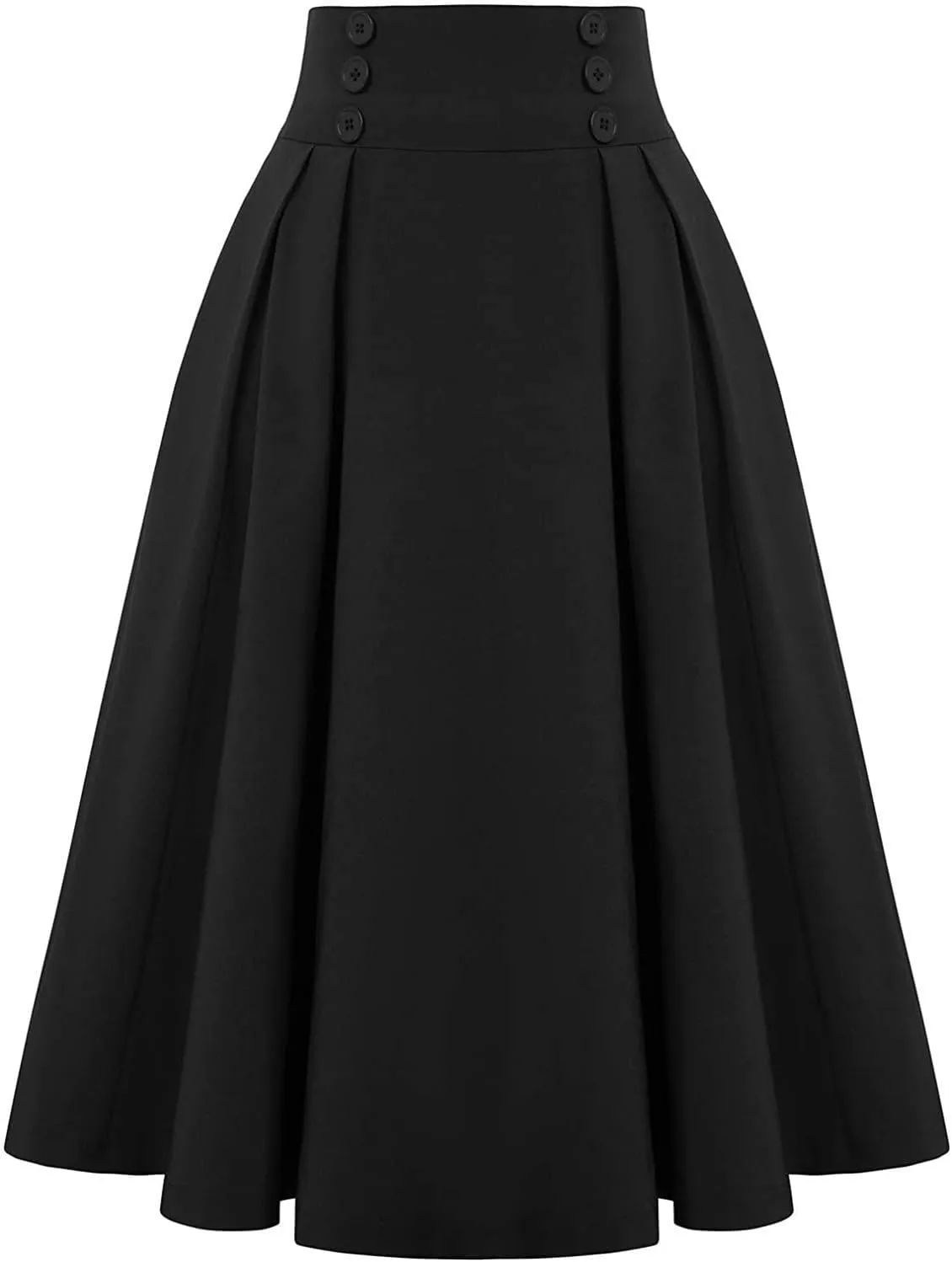Womens A Line High Waisted Midi Skirts Button Down Fall Vintage Pleated Casual Flowy Button Down Swing Long Skirt