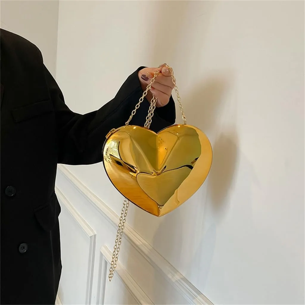 Womens Acrylic Shoulder Bag Chain Strap Crossbody Bag Evening Clutches Bag Heart Shaped Evening Handbag Change Purse