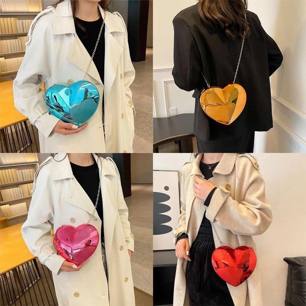 Womens Acrylic Shoulder Bag Chain Strap Crossbody Bag Evening Clutches Bag Heart Shaped Evening Handbag Change Purse