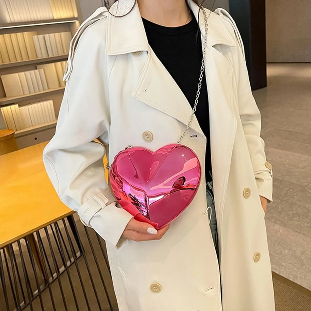 Womens Acrylic Shoulder Bag Chain Strap Crossbody Bag Evening Clutches Bag Heart Shaped Evening Handbag Change Purse