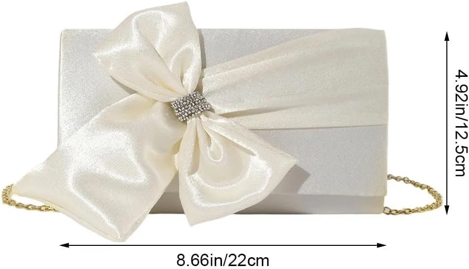 Womens Banquet Bag Rhinestone Clutches Bag Elegant Bow Evening Bag Bows Crossbody Bag for Wedding, Party, Banquet