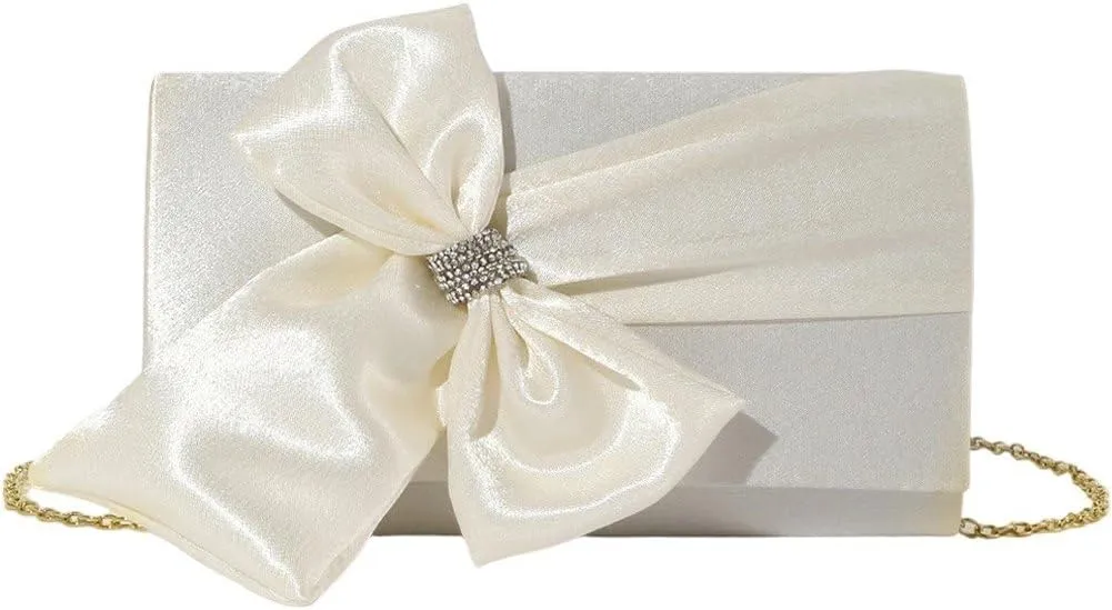 Womens Banquet Bag Rhinestone Clutches Bag Elegant Bow Evening Bag Bows Crossbody Bag for Wedding, Party, Banquet