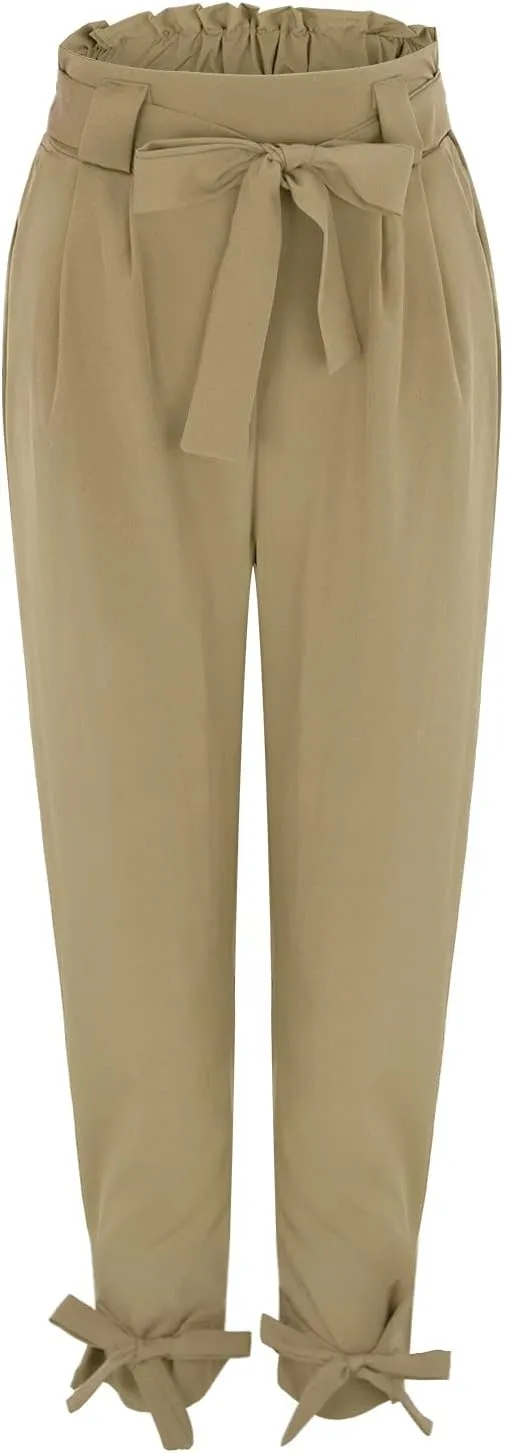 Womens Business Casual Pants High Waist Pencil Pants Bow-Knot Drawstring Office Work Ankle Trousers with Pockets