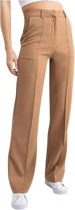 Womens Casual High Waist Straight Leg Ankle Business Dress Pants Stretchy Button Business Dress Work Pocket Trousers
