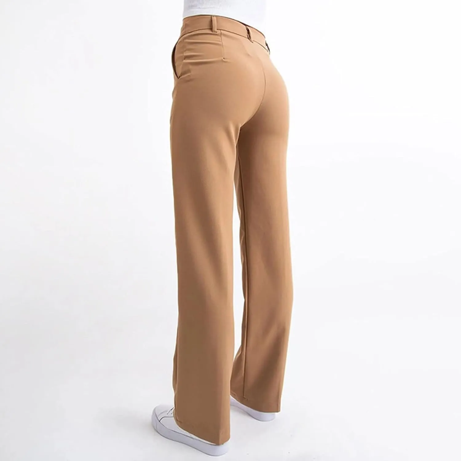 Womens Casual High Waist Straight Leg Ankle Business Dress Pants Stretchy Button Business Dress Work Pocket Trousers
