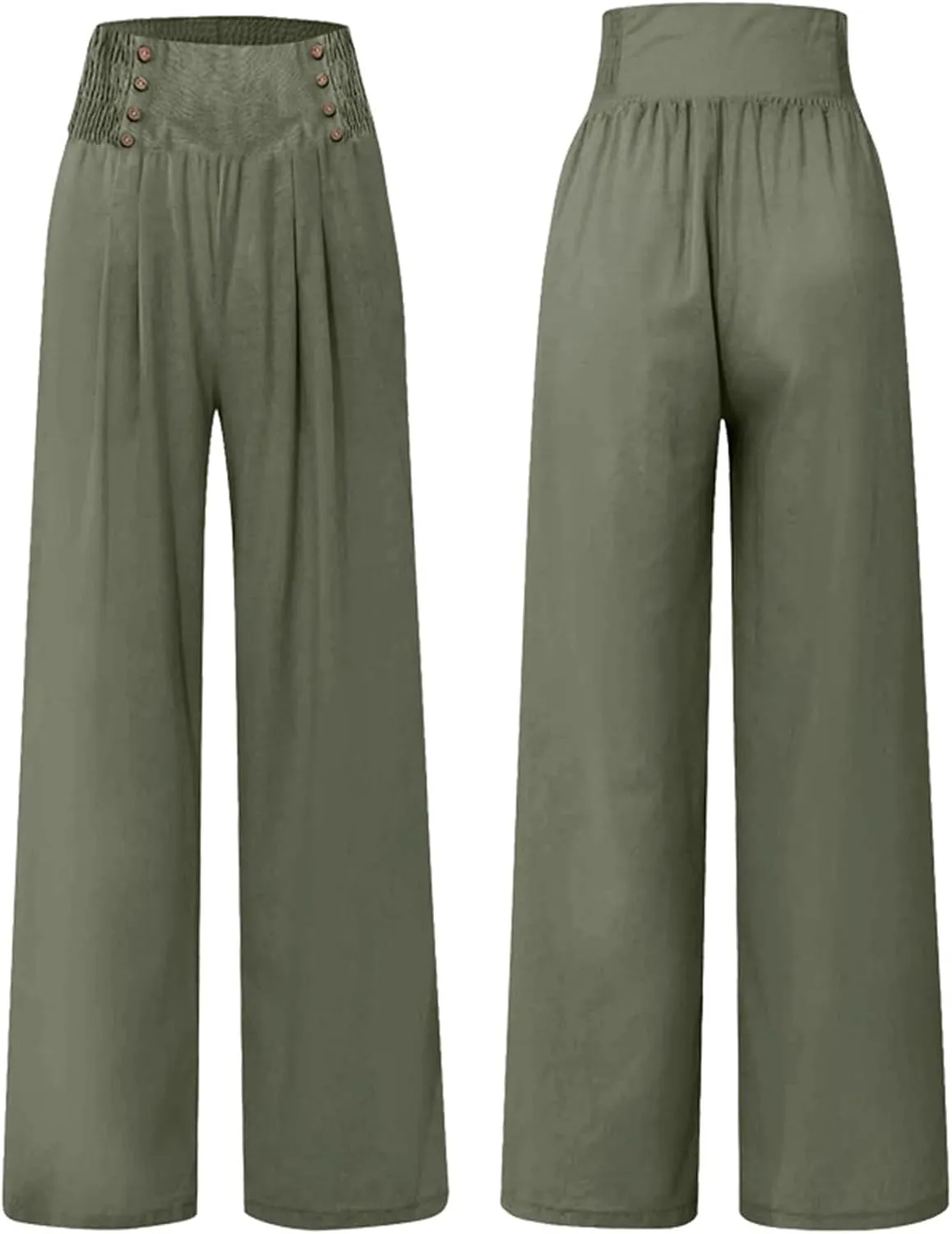Women's Casual Long Palazzo Pants Cotton Linen Elastic High Waist Wide Leg Pant Loose Lounge Comfy Beach Trousers