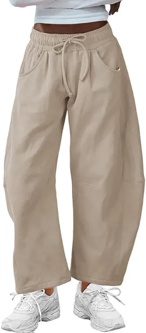 Womens Casual Wide Leg Pants Loose Drawstring Summer Jogging Travel Palazzo Harem Pants Sweatpant