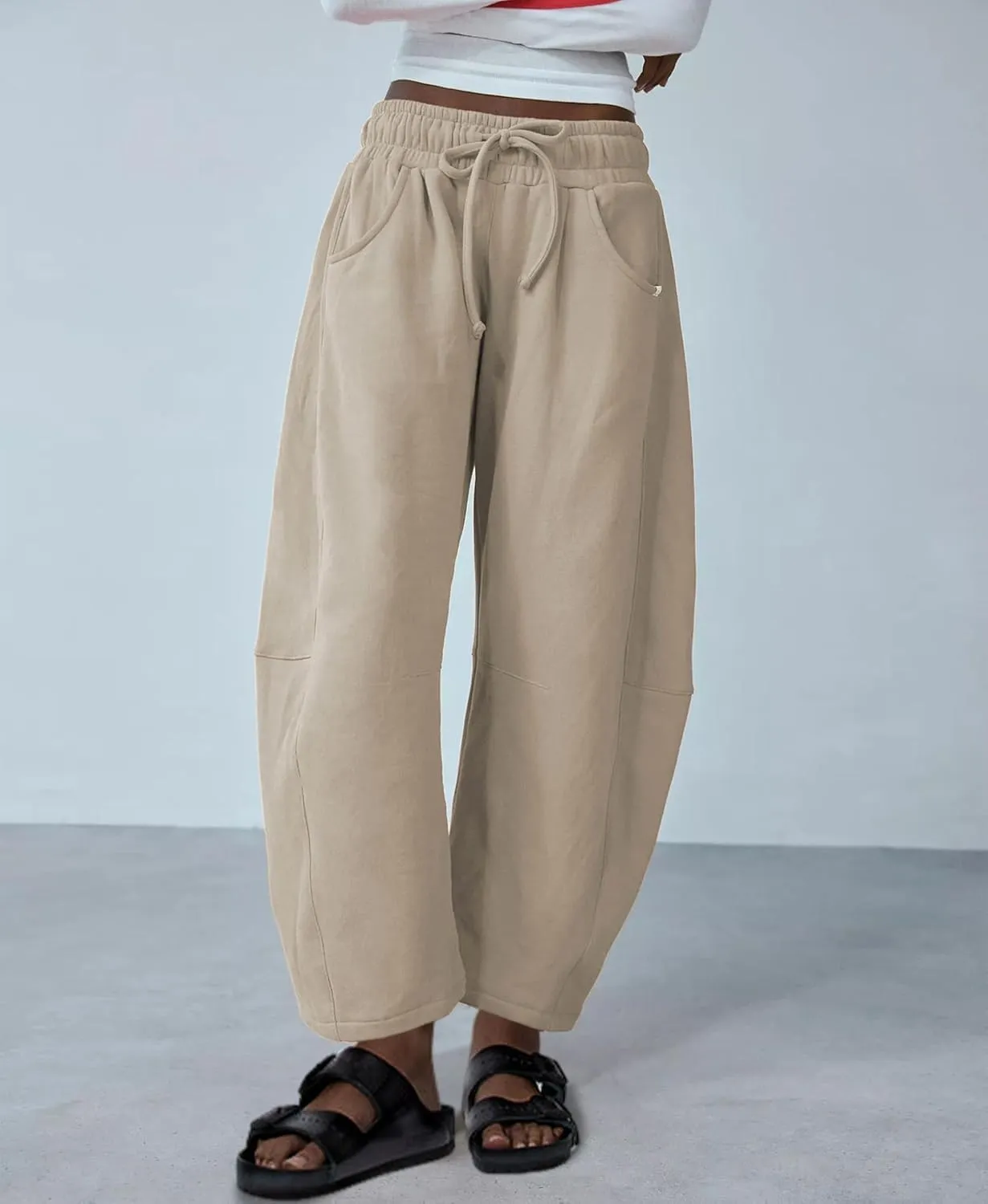 Womens Casual Wide Leg Pants Loose Drawstring Summer Jogging Travel Palazzo Harem Pants Sweatpant