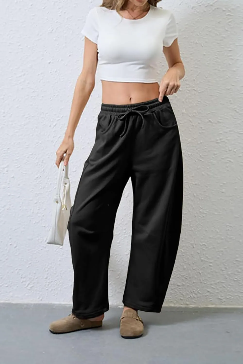 Womens Casual Wide Leg Pants Loose Drawstring Summer Jogging Travel Palazzo Harem Pants Sweatpant