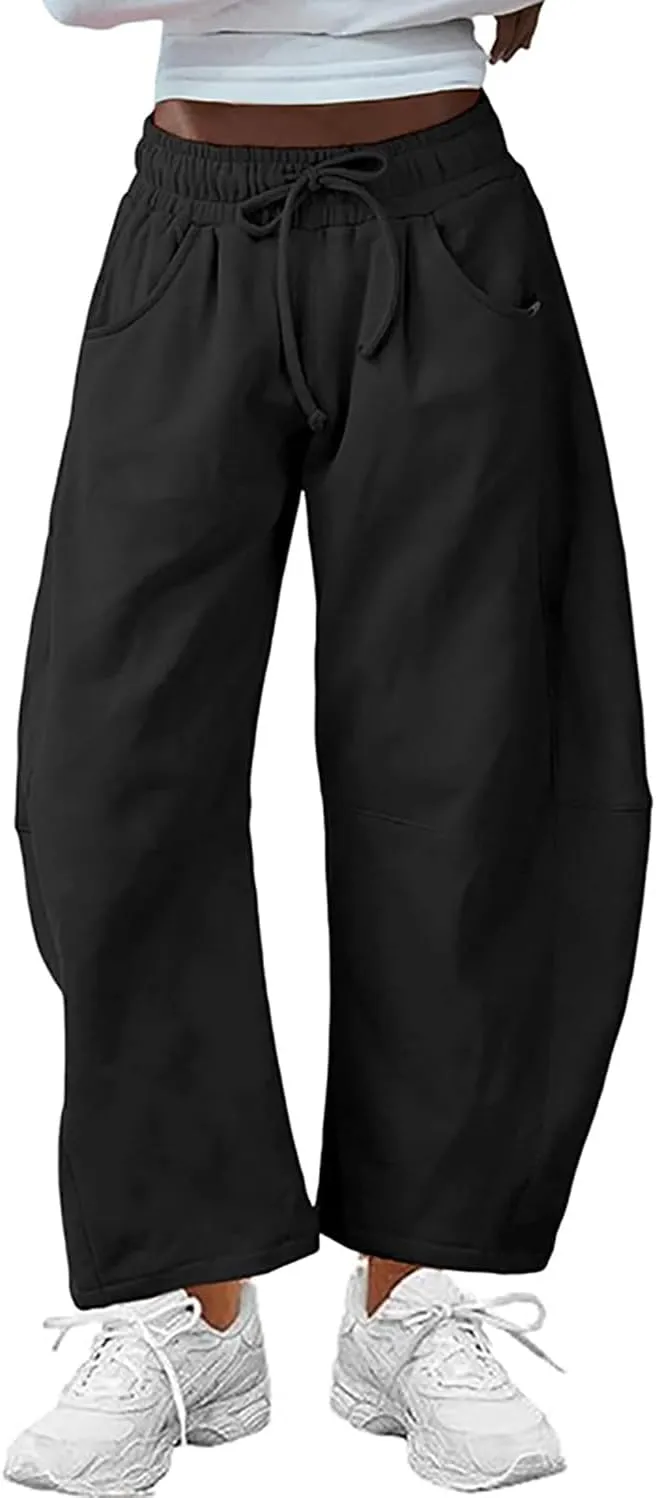 Womens Casual Wide Leg Pants Loose Drawstring Summer Jogging Travel Palazzo Harem Pants Sweatpant