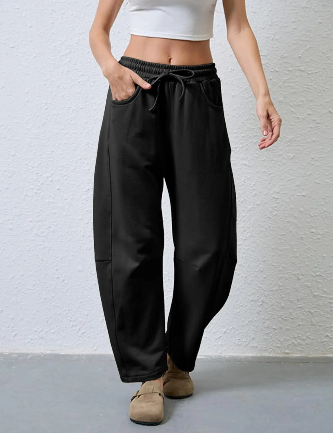 Womens Casual Wide Leg Pants Loose Drawstring Summer Jogging Travel Palazzo Harem Pants Sweatpant
