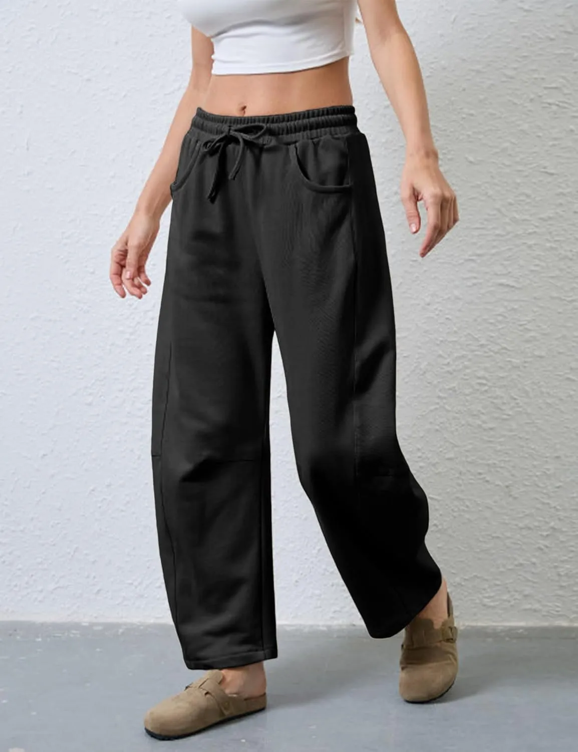 Womens Casual Wide Leg Pants Loose Drawstring Summer Jogging Travel Palazzo Harem Pants Sweatpant