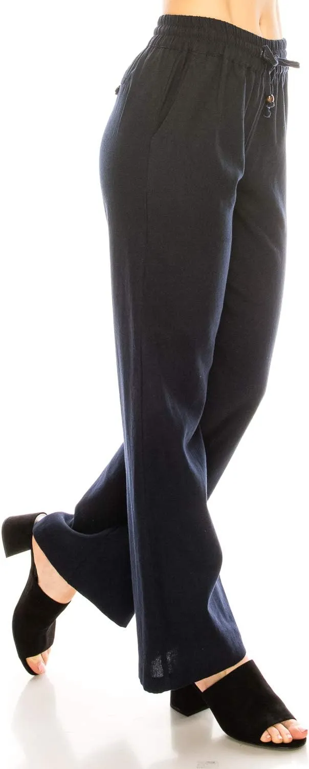 Women's Comfy High Waist Wide Leg Linen Pants with Pockets
