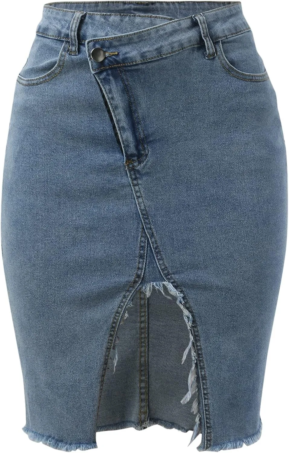 Women's Denim Skirt High Waisted Casual Wrap Jean Midi Skirts Slit Midi Skirt 2024