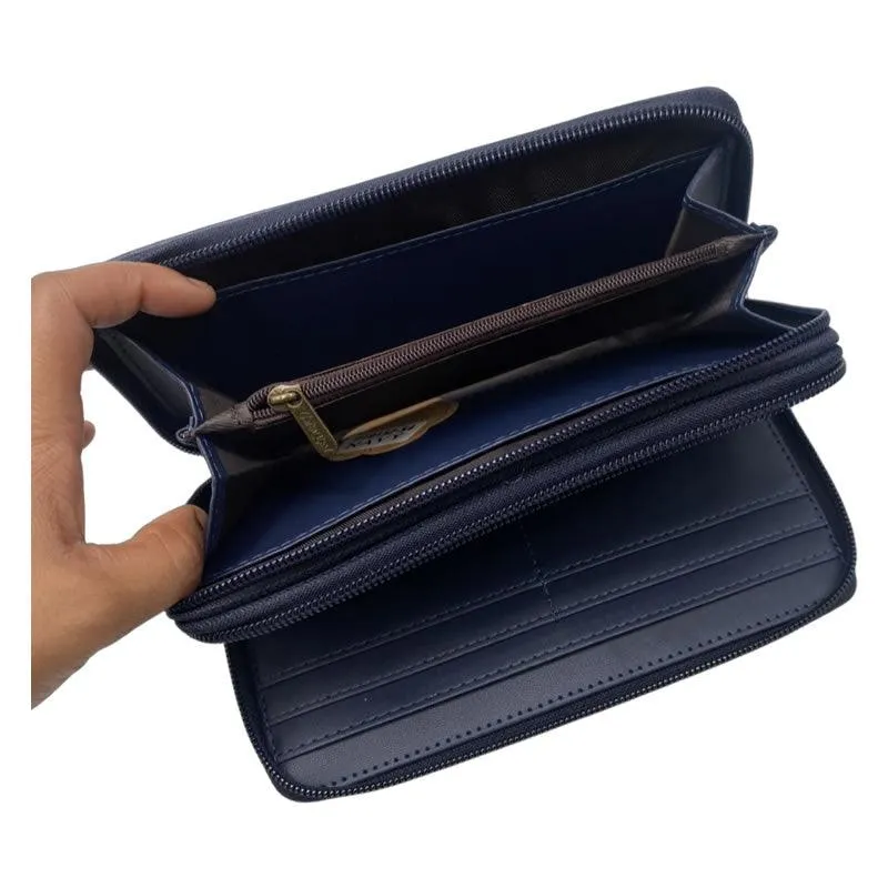 Women's Double Zip Stylish and Modern Wallet -P19152 BLUE