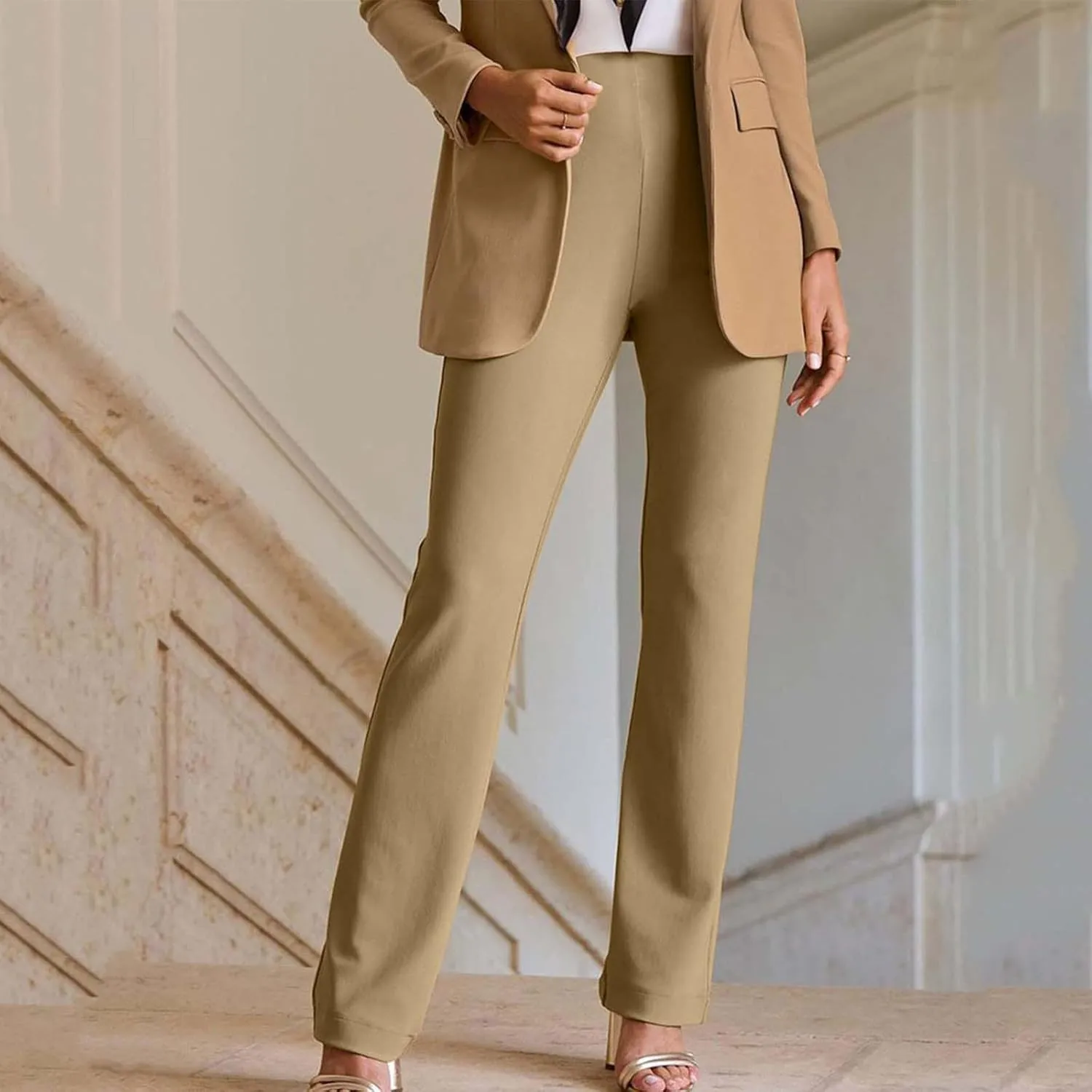 Womens Dress Pants Business Casual Work Pants High Waist Stretchy Bootcut Trousers Dressy Solid Pull On Office Pant