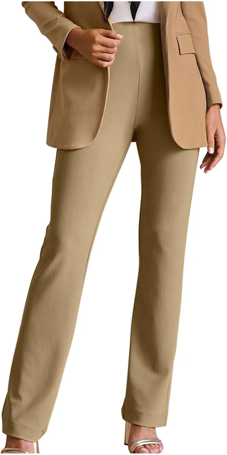 Womens Dress Pants Business Casual Work Pants High Waist Stretchy Bootcut Trousers Dressy Solid Pull On Office Pant