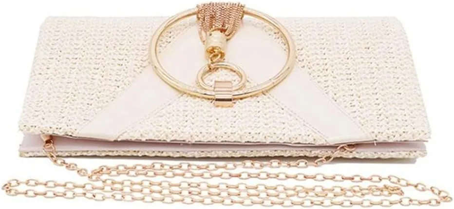 Womens Evening Bags Handbags with Metal Handle Tassel Clutch Chain Shoulder Purses Wedding Party