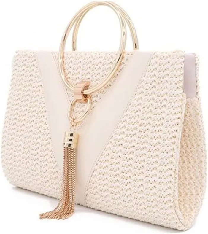 Womens Evening Bags Handbags with Metal Handle Tassel Clutch Chain Shoulder Purses Wedding Party