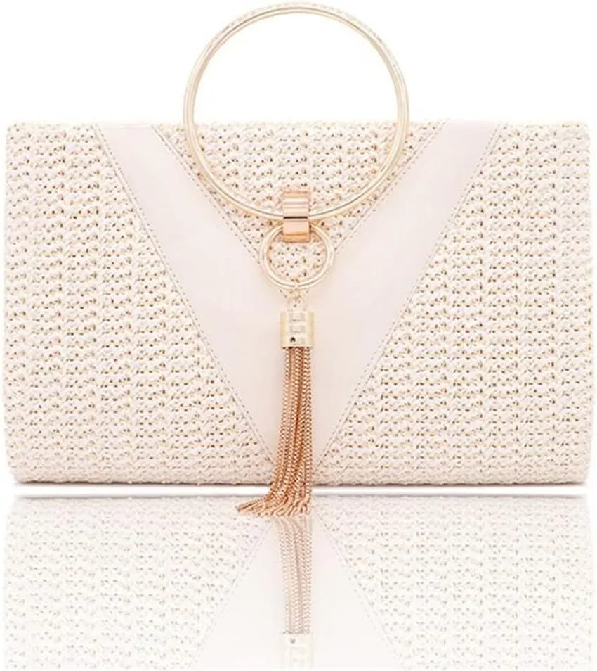 Womens Evening Bags Handbags with Metal Handle Tassel Clutch Chain Shoulder Purses Wedding Party