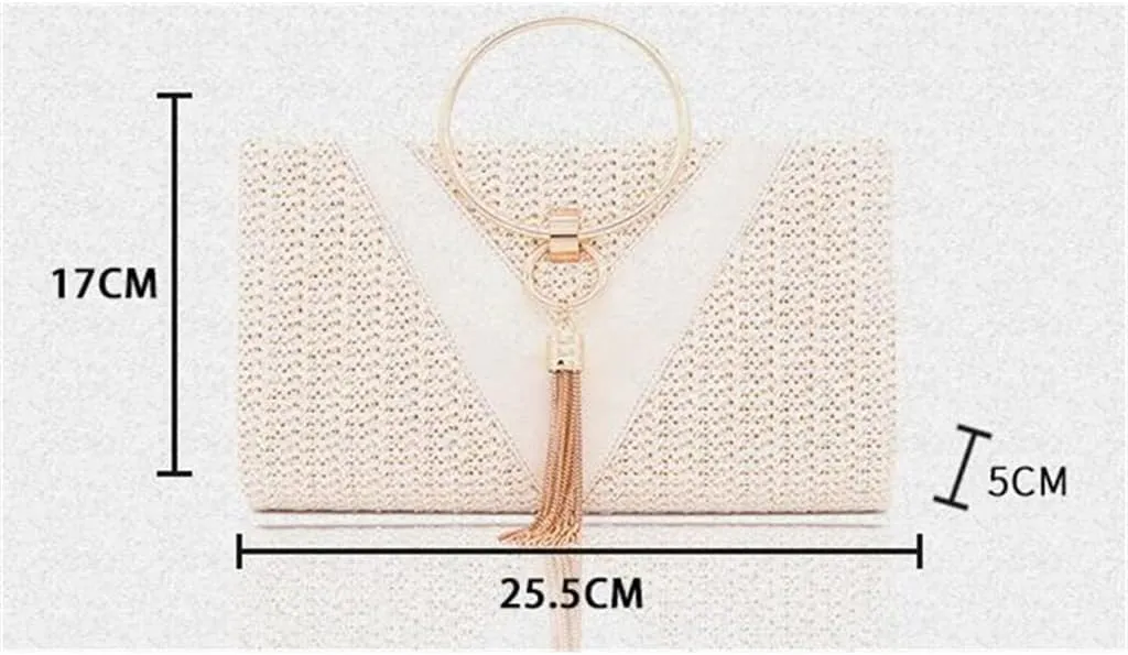 Womens Evening Bags Handbags with Metal Handle Tassel Clutch Chain Shoulder Purses Wedding Party