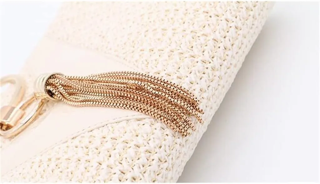 Womens Evening Bags Handbags with Metal Handle Tassel Clutch Chain Shoulder Purses Wedding Party