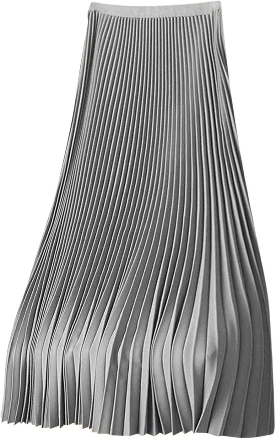Womens Lightweight Pleated Skirt Summer High Waist Swing Midi Skirts Casual Versatile Flowy Plain A-Line Skirts
