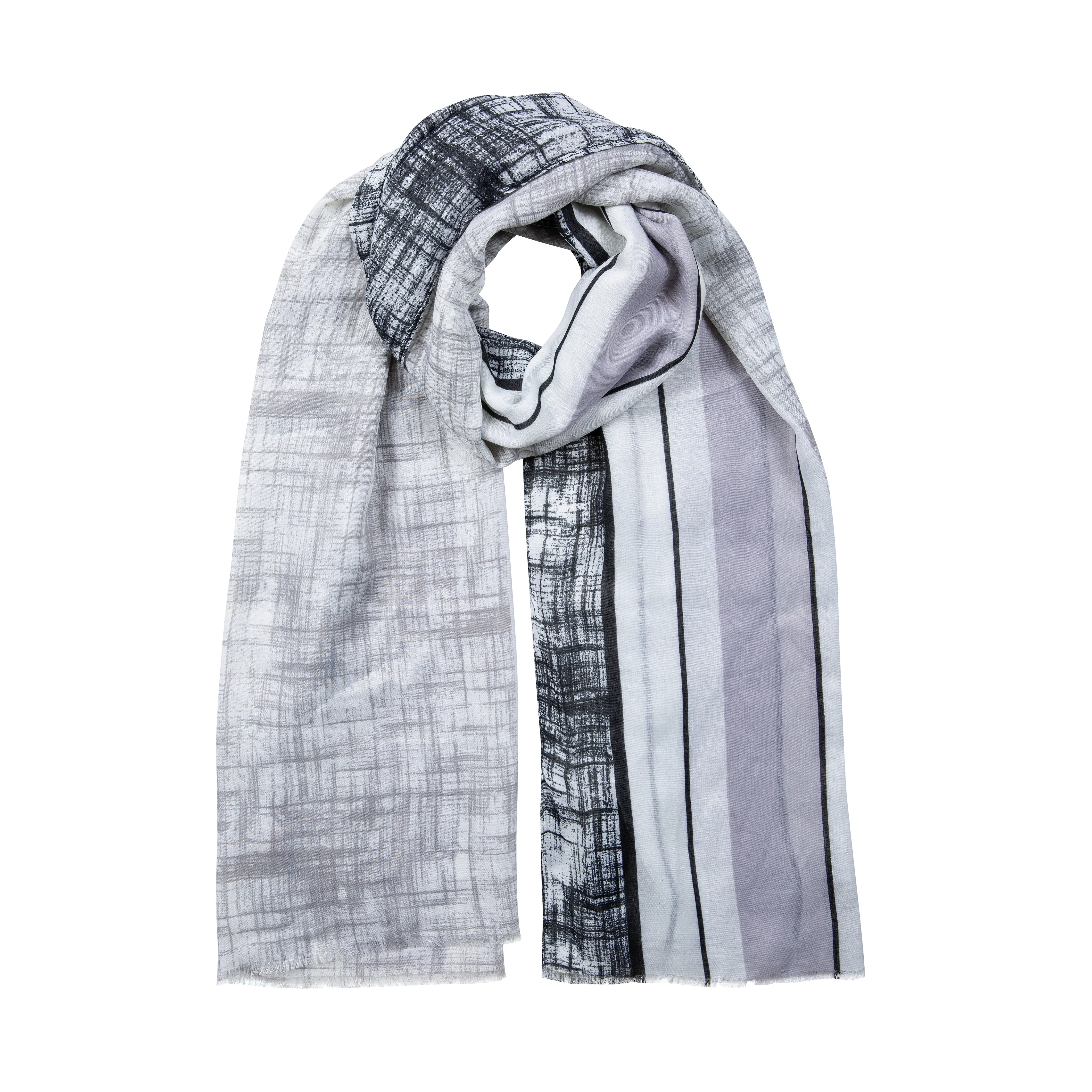 Women’s Lightweight Scarf with Stripe and Crosshatch Pattern