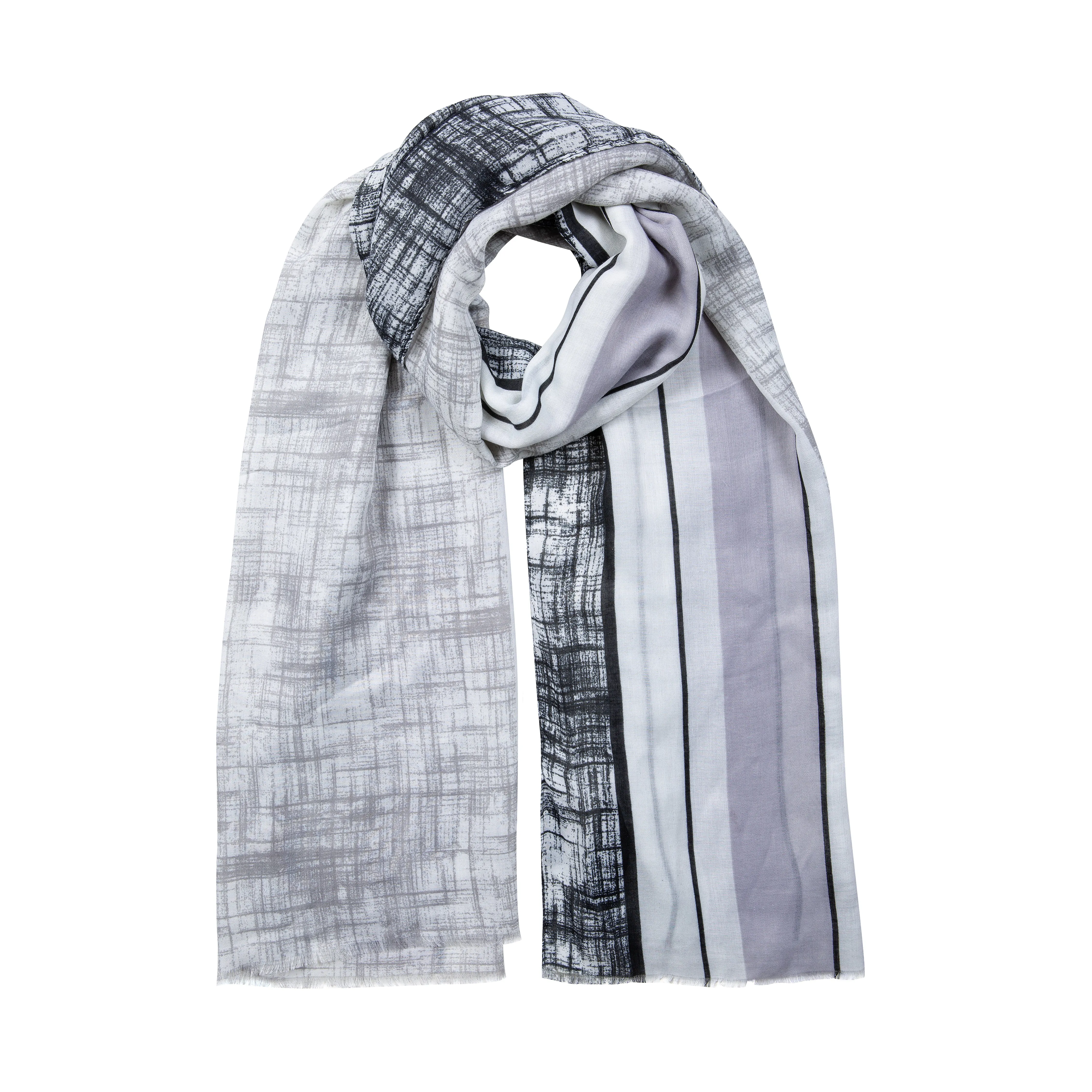 Women’s Lightweight Scarf with Stripe and Crosshatch Pattern