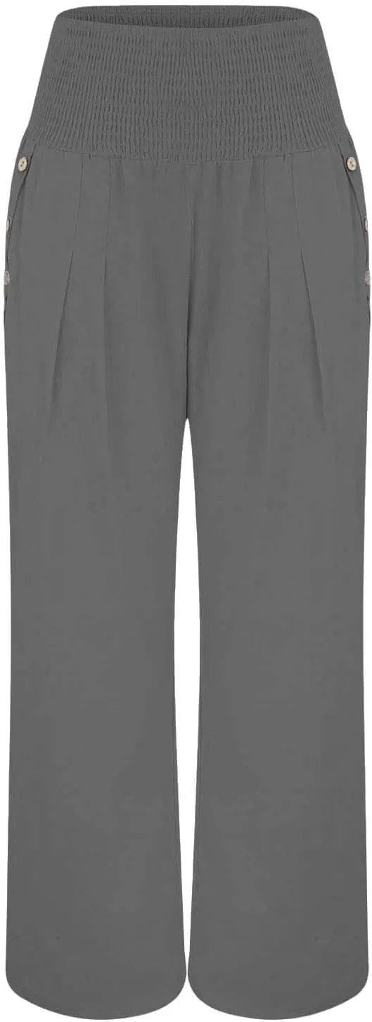 Women's Linen Blend Summer Fashion Palazzo Pants High Waist Wide Leg Plus Size Pant Trousers Beach