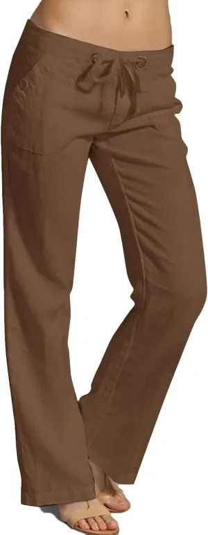 Womens Linen Pants Lounge Pant Floral Solid Palazzo Pants High Waist Wide Leg Trousers with Pockets Beach Outfits for Women