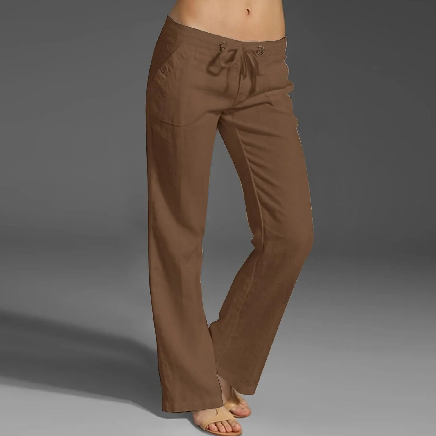 Womens Linen Pants Lounge Pant Floral Solid Palazzo Pants High Waist Wide Leg Trousers with Pockets Beach Outfits for Women