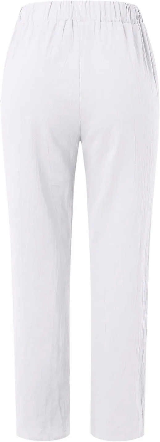 Womens Linen Summer Solid Pant Trousers High Waist Bootcut Loose Fit Pants Business Work