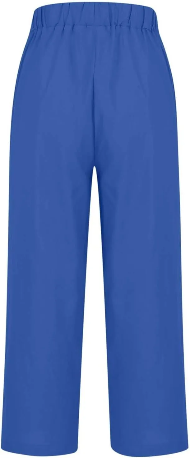 Women's Linen Summer Tie Knot Palazzo Lounge Pants High Waist Ankle Length Slim Fit Pant Trousers Office