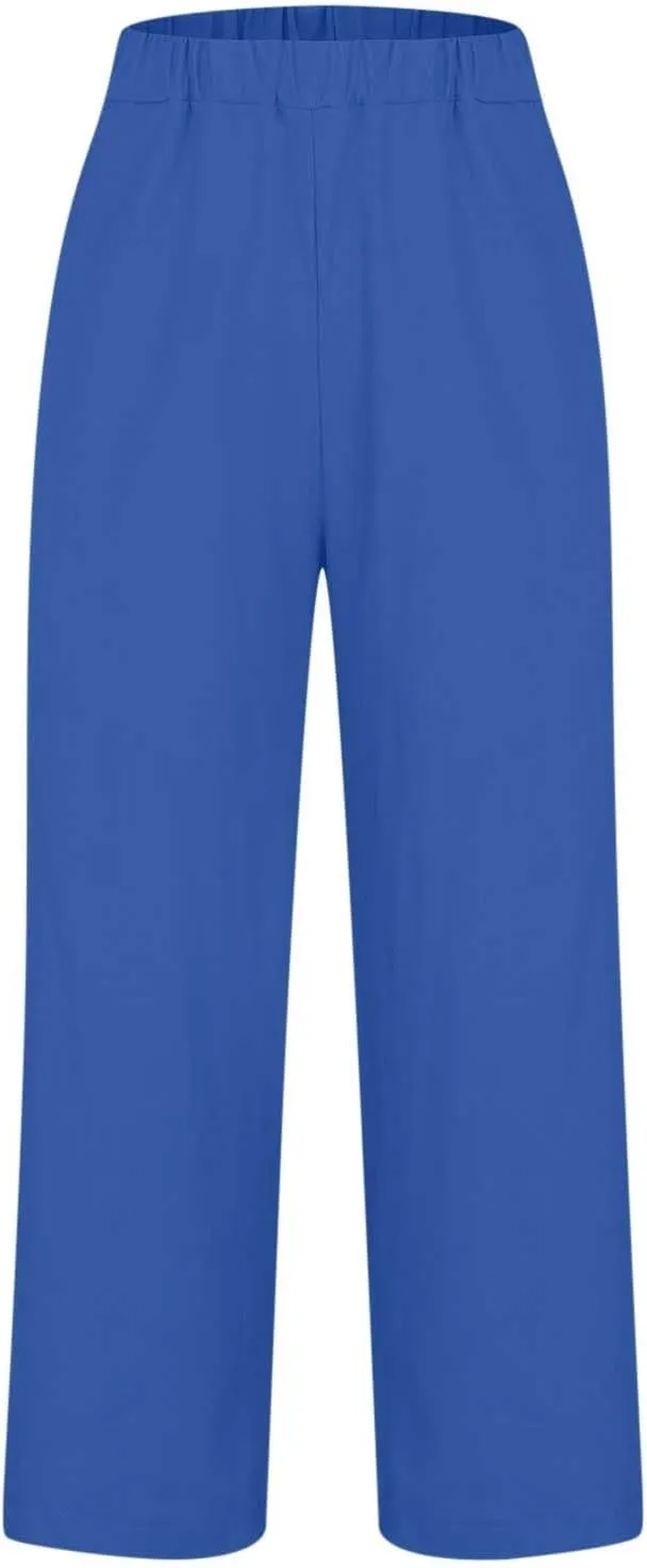 Women's Linen Summer Tie Knot Palazzo Lounge Pants High Waist Ankle Length Slim Fit Pant Trousers Office