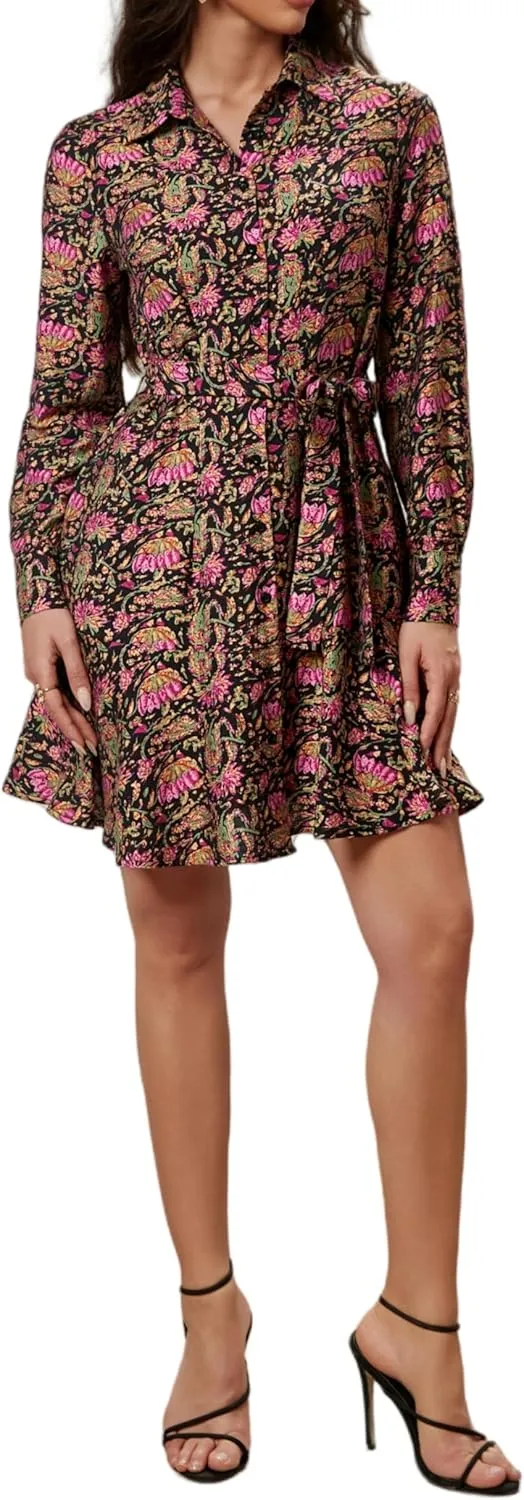 Women's Long Sleeve Button Down Shirt Dress Casual Tie Waist Midi Dresses