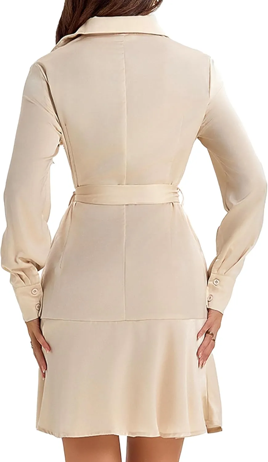 Women's Long Sleeve Button Down Shirt Dress Casual Tie Waist Midi Dresses