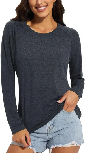 Women's Long Sleeve Sun Protection T-Shirts Fitness Sports Pullover Shirts Soft Breathable Quick Dry Tops