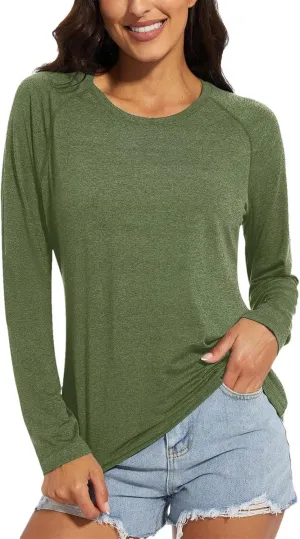 Women's Long Sleeve Sun Protection T-Shirts Fitness Sports Pullover Shirts Soft Breathable Quick Dry Tops