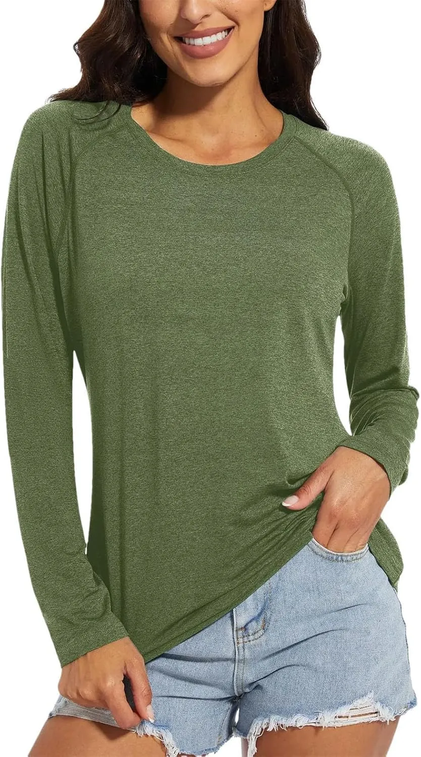 Women's Long Sleeve Sun Protection T-Shirts Fitness Sports Pullover Shirts Soft Breathable Quick Dry Tops