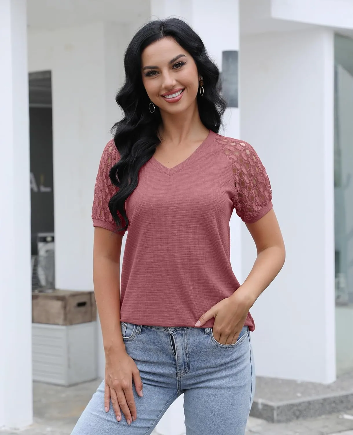 Women’s Long/Short Sleeve Tops Lace Shirt Casual Loose T Shirts Blouses