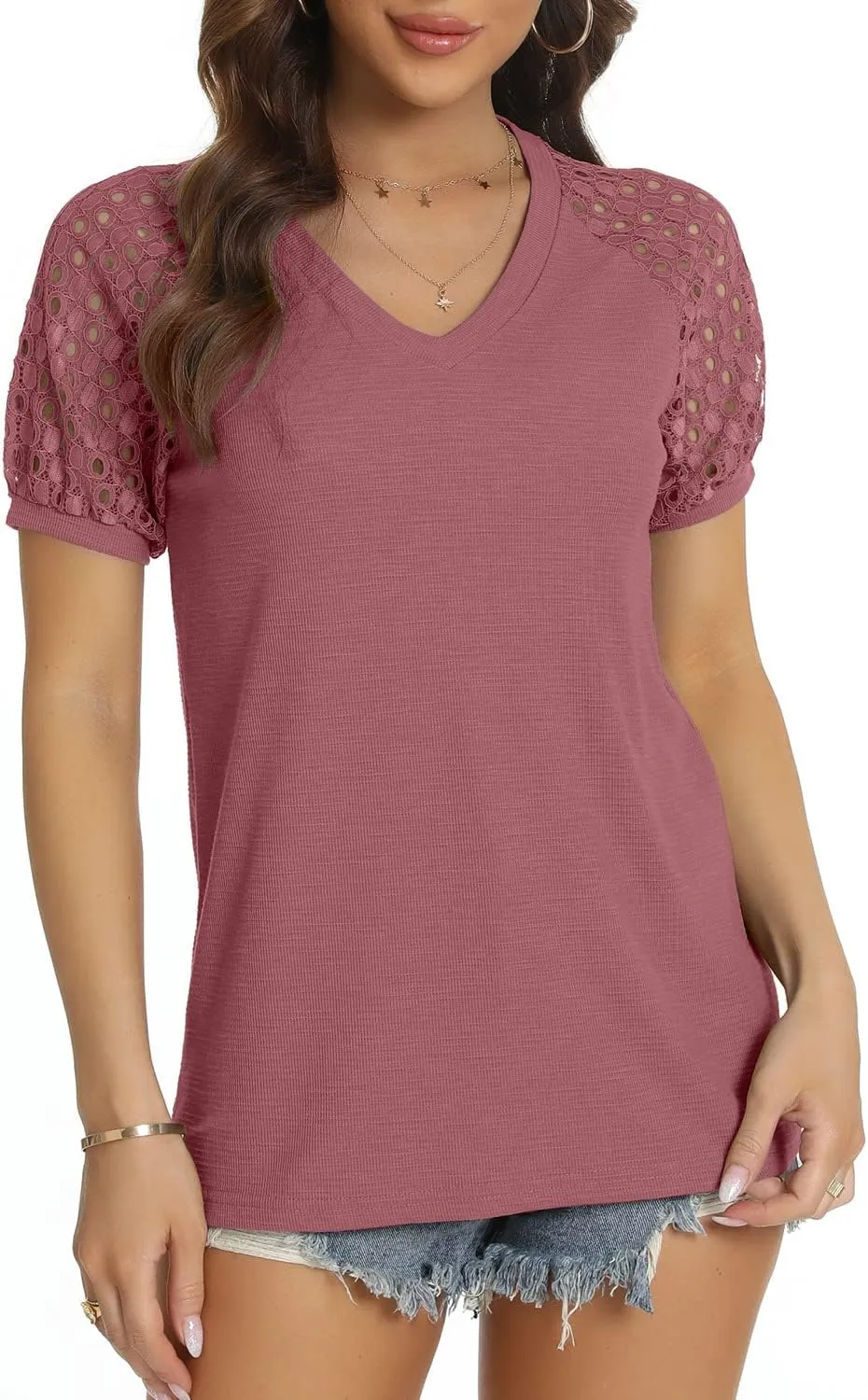 Women’s Long/Short Sleeve Tops Lace Shirt Casual Loose T Shirts Blouses