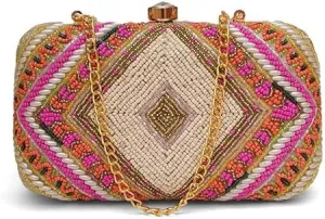 Women's Multicolor Hand Embroidery Party Wedding Box Clutch Purse Bag with detachable Sling (SSFPLBOX116)