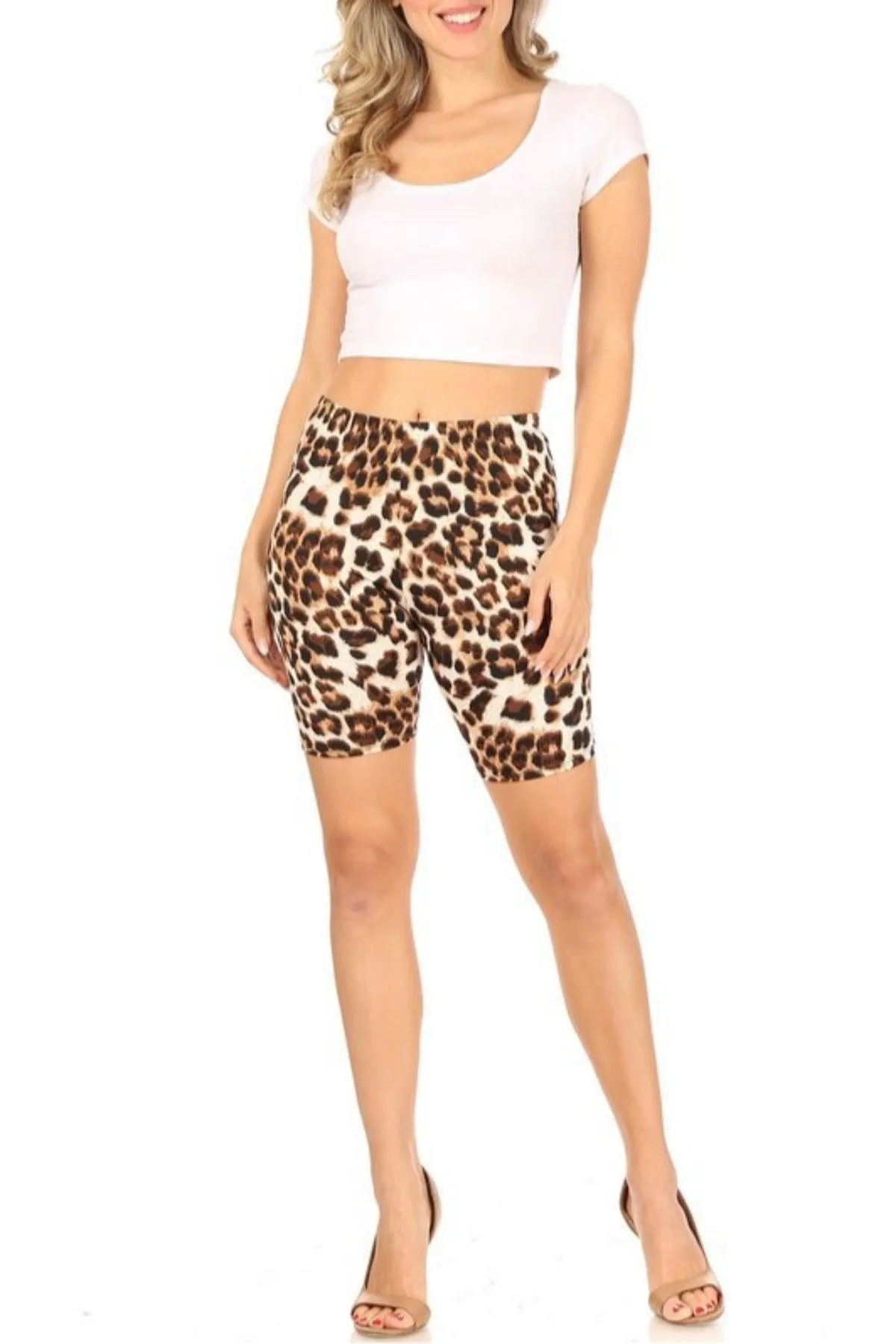Women's Print Band Waist Biker Shorts